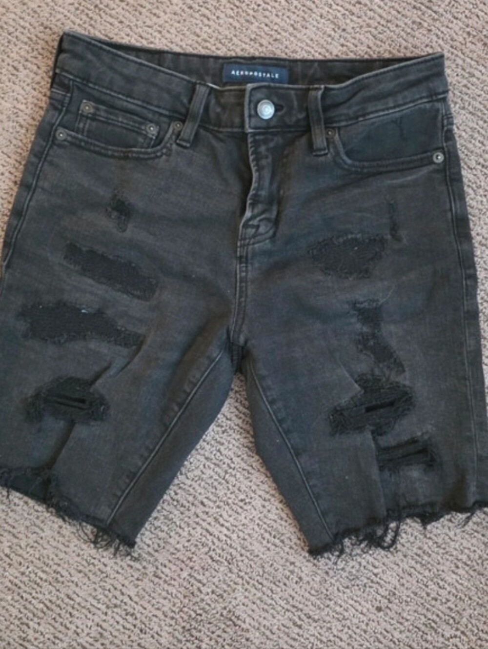 Aeropostale Black Distressed Mens Denim Shorts